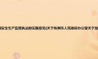 株洲市人民政府办公室关于加强安全生产监管执法的实施意见(关于株洲市人民政府办公室关于加强安全生产监管执法的实施意见的简介)